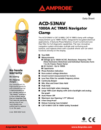 Thumbnail of document Data Sheet - ACD-53NAV CAT IV 1000 A AC True-RMS Navigator™ Clamp Meter
